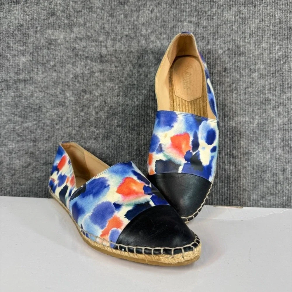 Loeffler Randall Mara Watercolor Floral Leather Espadrille Flats Black Cap Toe 8